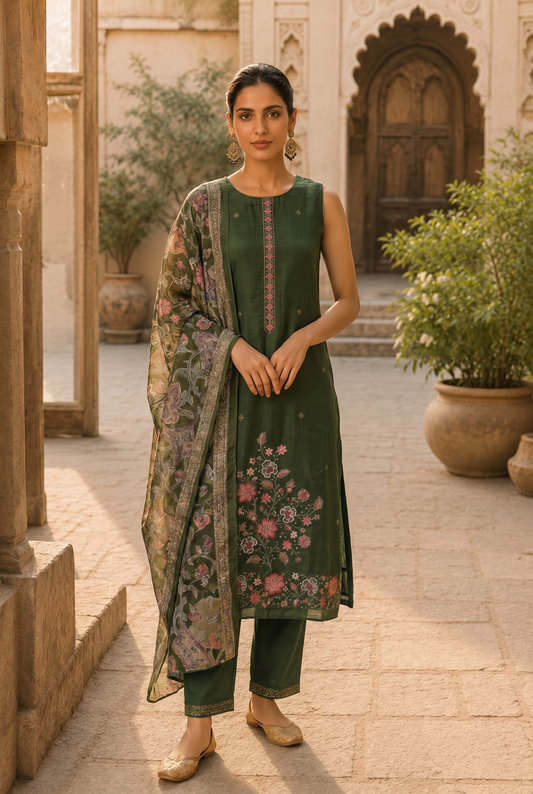 Emerald Garden Embroidered Unstitched 3-Piece Dress Material