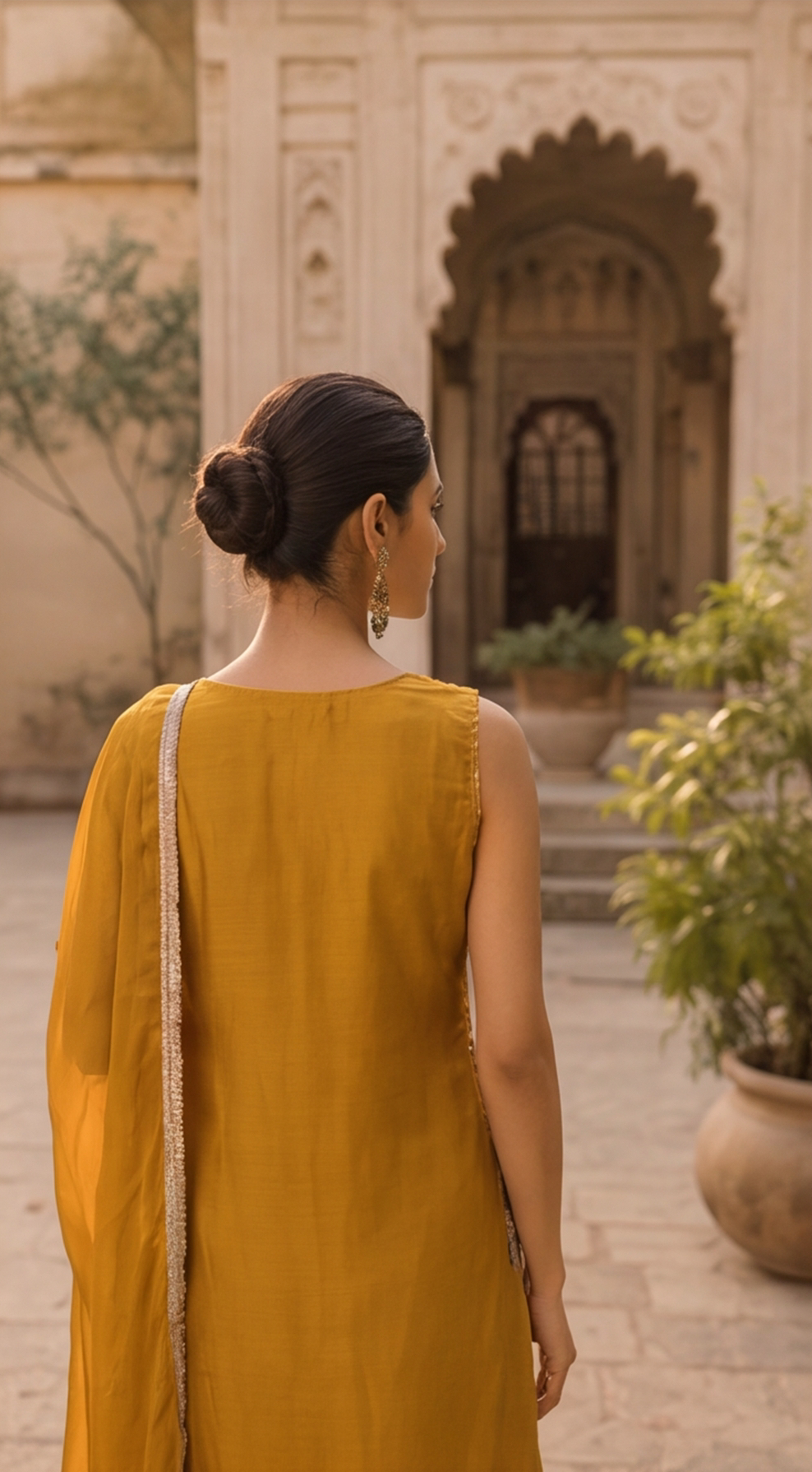 Mustard Bloom Floral Embroidered Kurta Palazzo Set with Dupatta