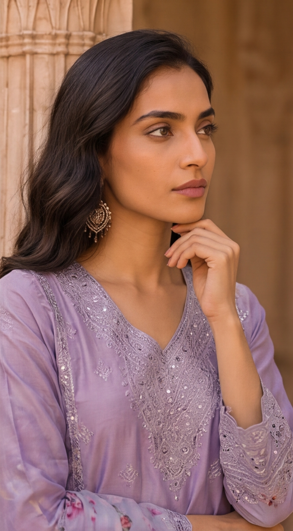 Pure Chinnon Silk Digital Print Palazzo Suit with Heavy Embroidery