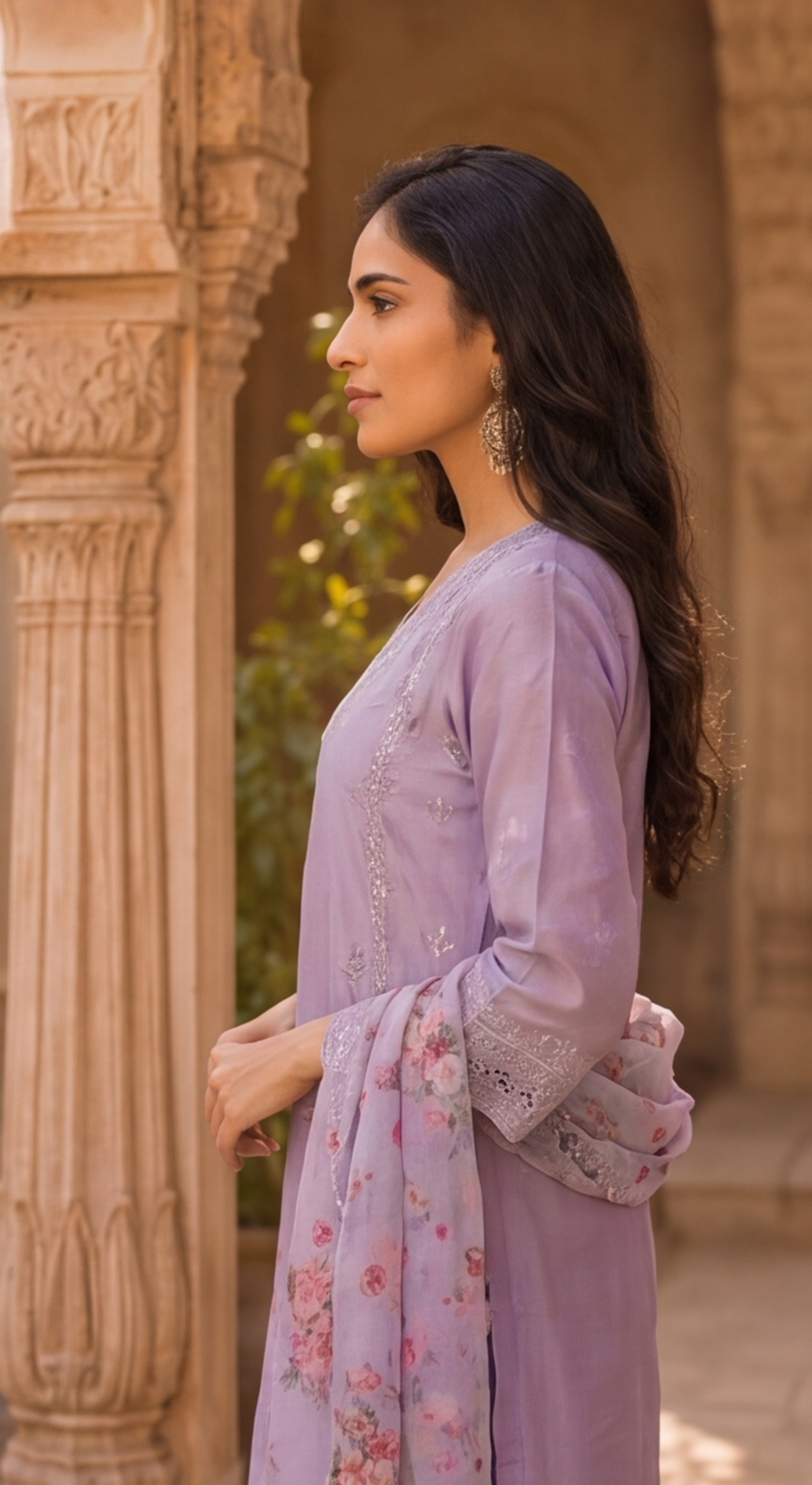 Pure Chinnon Silk Digital Print Palazzo Suit with Heavy Embroidery