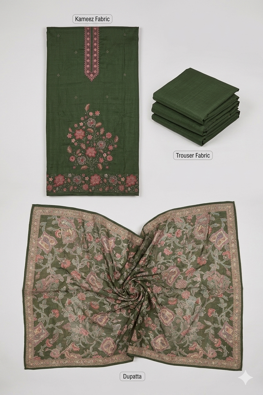 Emerald Garden Embroidered Unstitched 3-Piece Dress Material