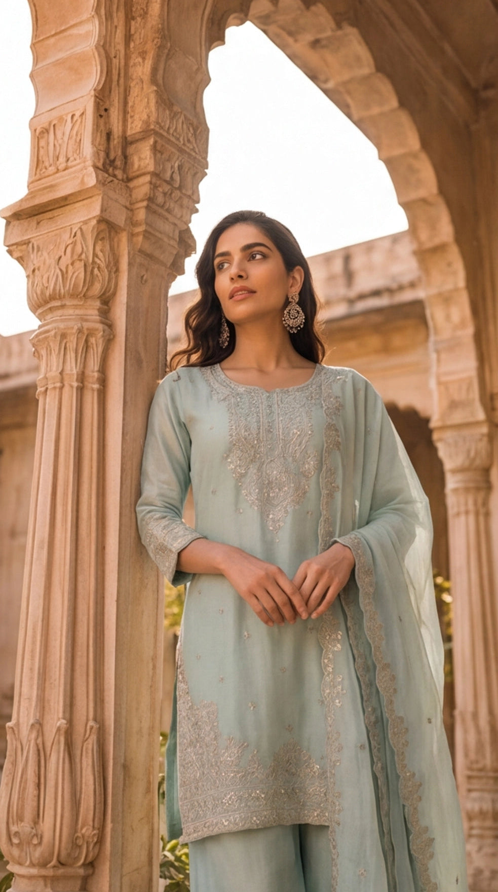 Pure Currency Silk Embroidered Palazzo Suit with Khatli Work