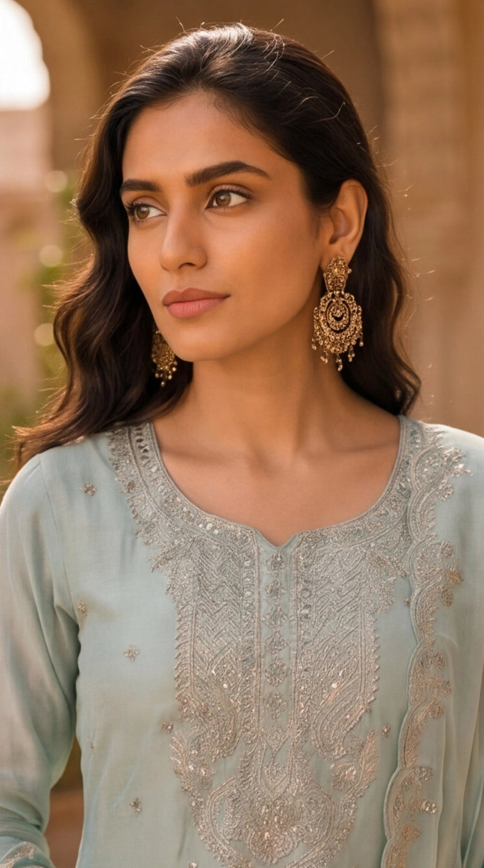 Pure Currency Silk Embroidered Palazzo Suit with Khatli Work