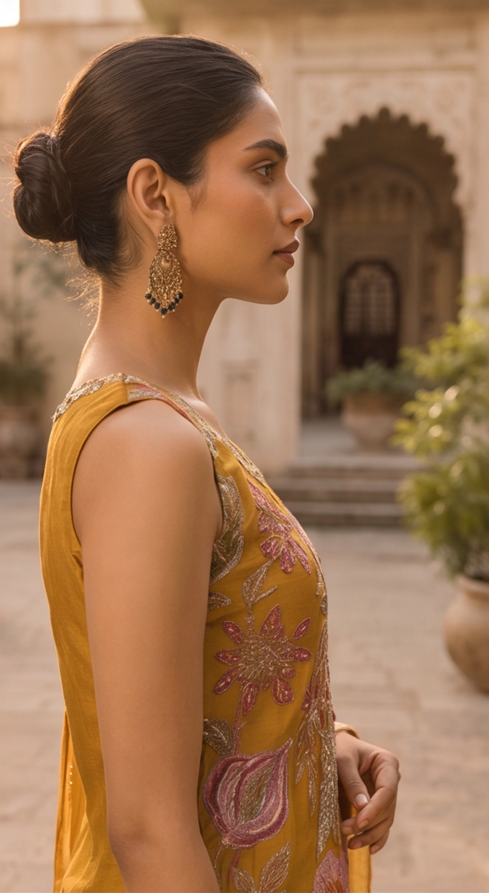Mustard Bloom Floral Embroidered Kurta Palazzo Set with Dupatta
