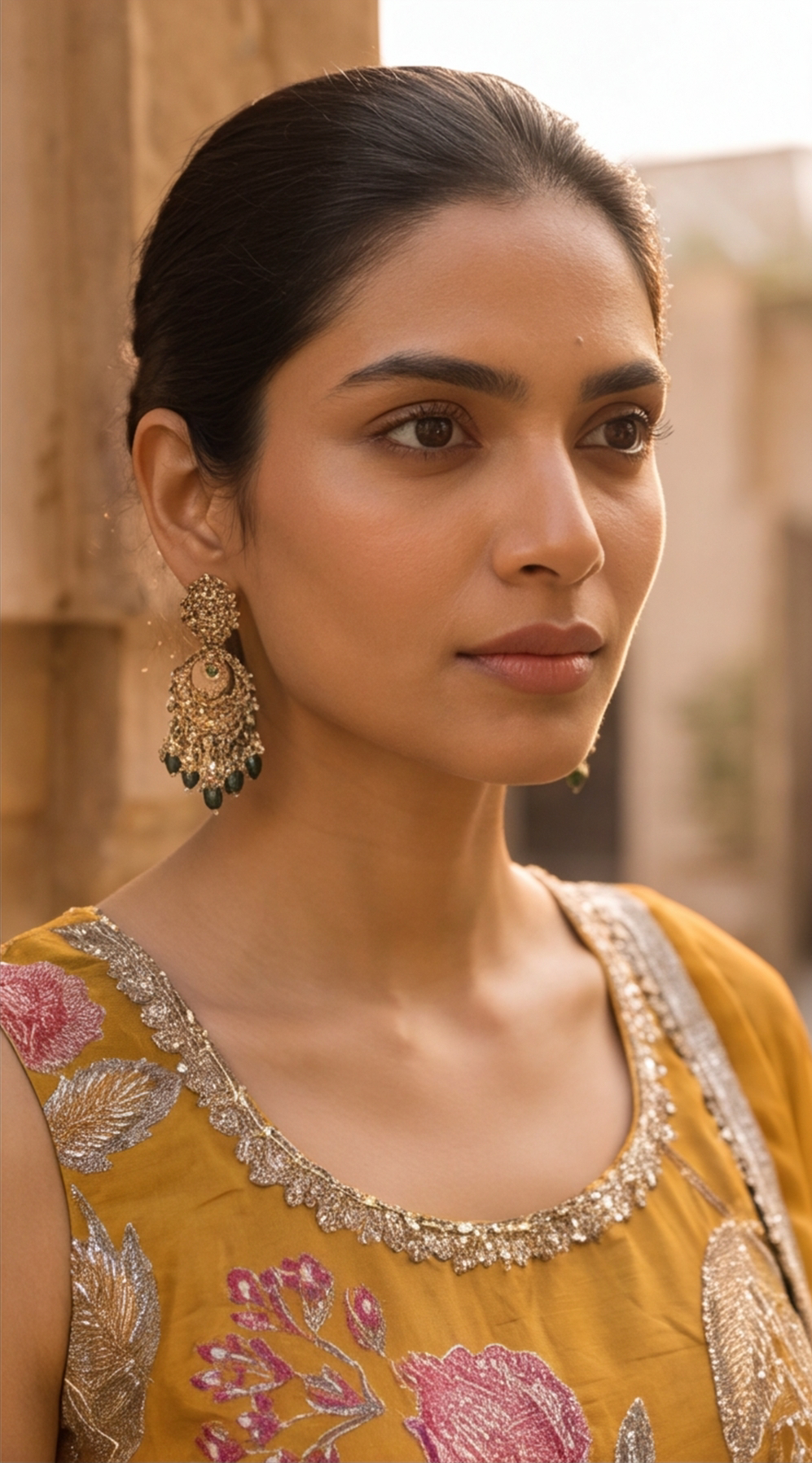 Mustard Bloom Floral Embroidered Kurta Palazzo Set with Dupatta