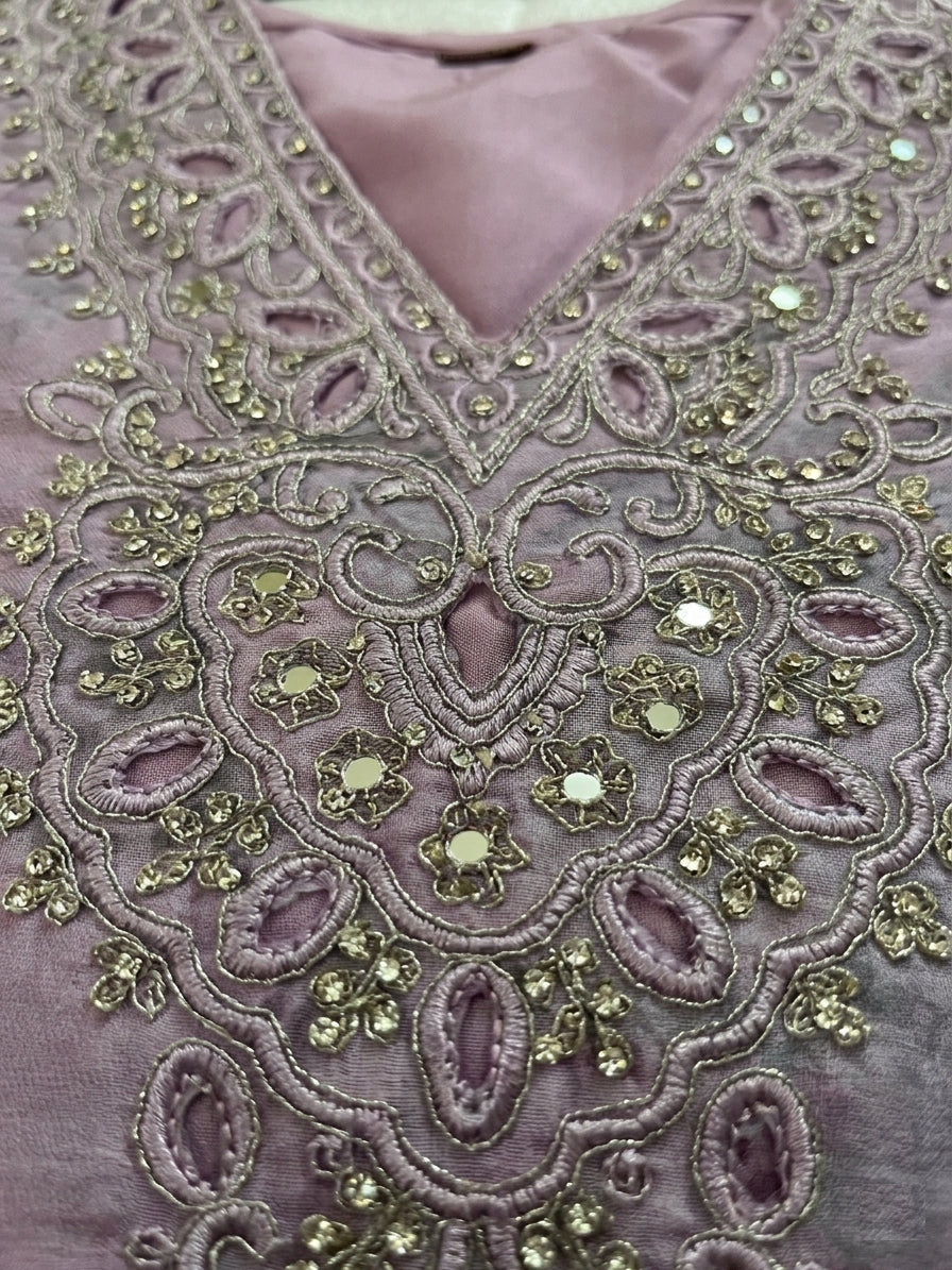 Pure Chinnon Silk Digital Print Palazzo Suit with Heavy Embroidery