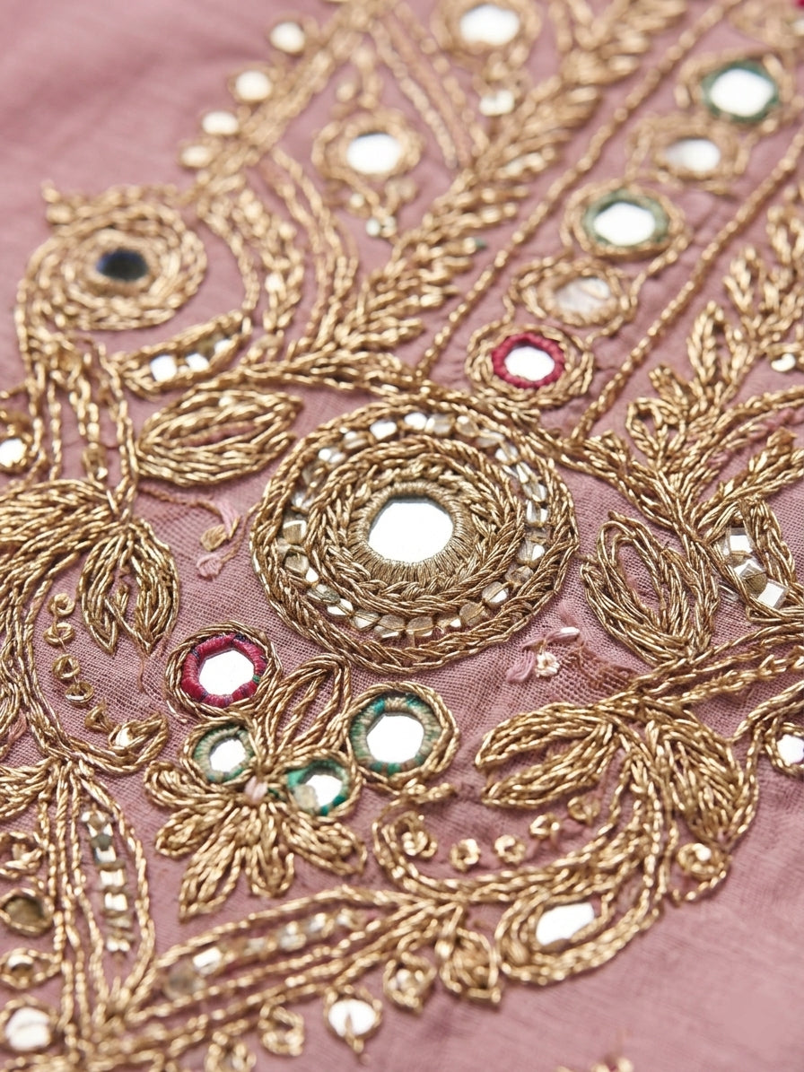 Pure Currency Silk Embroidered Palazzo Suit with Khatli Work
