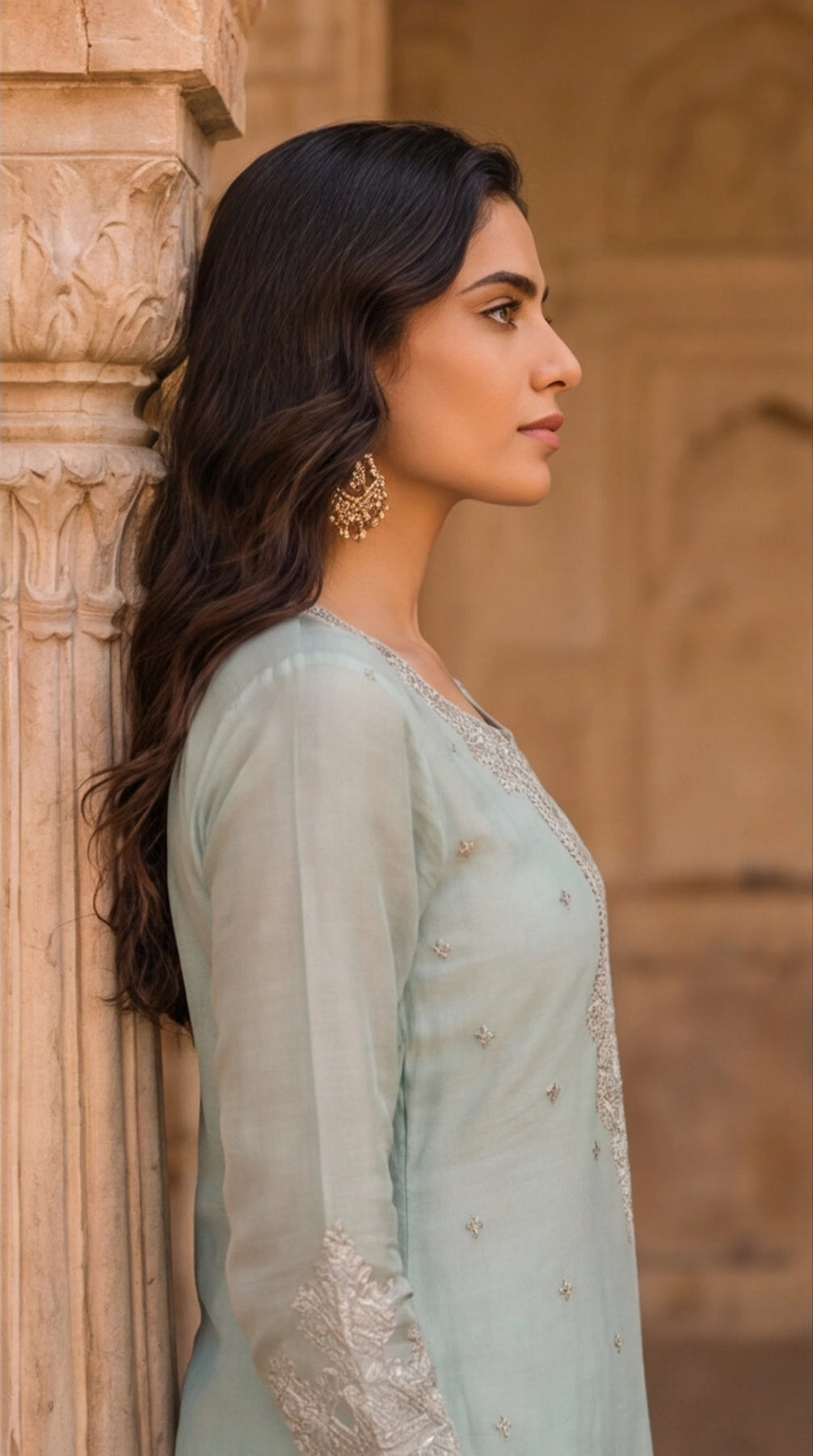 Pure Currency Silk Embroidered Palazzo Suit with Khatli Work